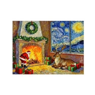 Imagem de Natal Quadro em tela-Homem cervo para interiores-Imagem moderna decoração casa-Pôster impressões para sala estar 60x80cm24x31in Sem Moldura