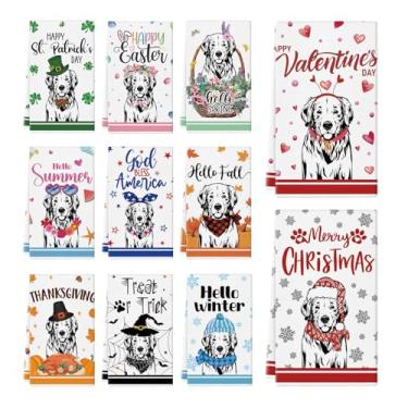 Imagem de Ciazoxa 11 peças de toalhas de cozinha Golden Retriever 35,5 x 53,3 cm, toalha de prato para cachorro, pano de prato de cozinha, toalhas de mão fofas para banheiro, decoração de casa, Natal, dia das