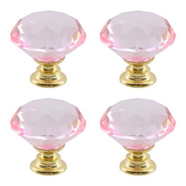 Imagem de Dahszhi 4 peças de diamante de topo plano 30 mm puxador de vidro de cristal puxadores de armário gavetas armário cômoda estante guarda-roupa, ouro-rosa