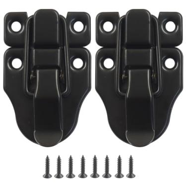 Imagem de Moicstiy Pacote com 2 travas de metal, trava de ferrolho de bico de pato com parafusos, trava de caixa para armário, caixa de joias, baú, caixa de madeira comum (preto)