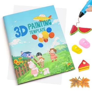 Imagem de Livro de desenho de impressão 3D, modelo de papel grosso colorido reutilizável com 40 padrões com uma placa transparente, modelo de grafite de pintura para caneta 3D, presente DIY para crianças