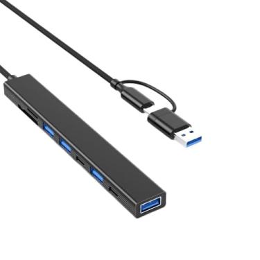 Imagem de Hub USB 3.0 e USB-C 8 em 1 com porta 3.0, porta de dados tipo C, porta 2.0, leitor de cartão, Plug and Play, design portátil compacto para laptop, PC, MacBook, iPad Pro e mais (cabo de 30 cm)