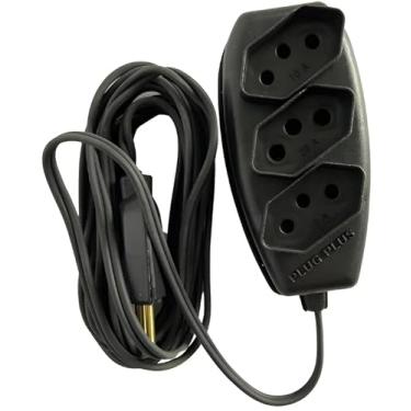 Imagem de Extensão Elétrica com 3 Tomadas, Cabo de Energia Preto, Plugue Plus Triplo, Proteção contra Sobrecarga 2 Metros