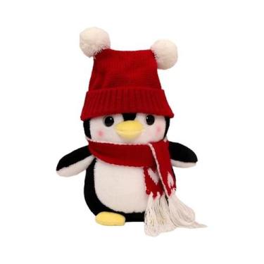 Imagem de Pinguim de Pelúcia Fofo 25-35cm - Brinquedo Macio com Chapéu e Cacheco