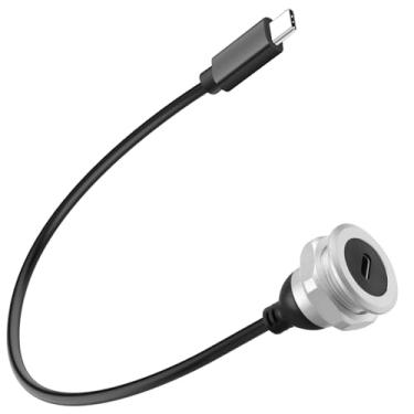 Imagem de QIANRENON Adaptador de dados de montagem fixa rosqueado USB C de 5 Gbps Cabo curto Al Casing PD60W USB tipo C 3.0 macho para fêmea conector de carregamento rápido 20V3A, para painel de carro RV, 11,8