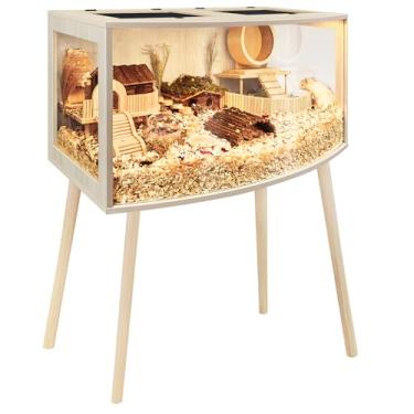 Imagem de Prolee Gaiola para hamster com design curvo, gabinete para hamsters de madeira à prova de mastigação com suporte de perna e topo aberto ou gerbos, habitat de hamster (61 x 40 x 40 cm)