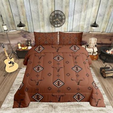 Imagem de Conjunto de edredom geométrico do sudoeste, para adultos, caubói boêmio, asteca, decoração de quarto de adolescentes, tribal, nativo, étnico, 3 peças com 2 fronhas, enchimento de edredom ocidental