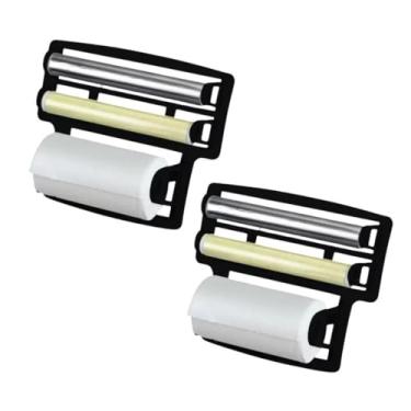 Imagem de Organizador de Cozinha, Porta Papel Toalha com Suporte Triplo para Alumínio e Filme(Kit com 2 Preto)