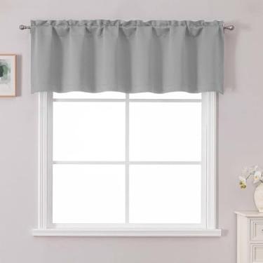 Imagem de Chyhomenyc Sanefa de cozinha cinza prateada para janelas de 40,6 cm de comprimento, pequena sanefação de quarto para quarto/sala de estar, cortina de cozinha curta com bolso para varão banheiro porão