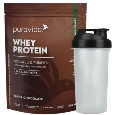 Imagem de Whey Isolado Dark Chocolate 450g Coqueteleira - PuraVida-Unissex