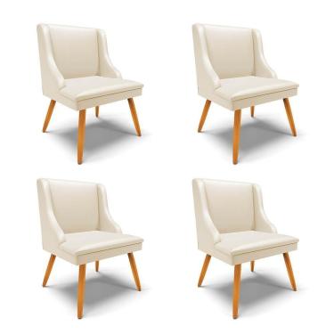 Imagem de Kit 4 Cadeiras Estofadas Para Sala De Jantar Pés Palito Lia Sintético Bege - Ibiza