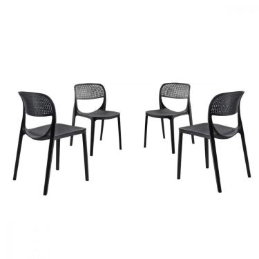 Imagem de Conjunto 4 Cadeiras Zoe Polipropileno Preta Moderna Mobília Prata