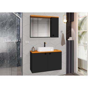 Imagem de Conjunto Para Banheiro Gabinete Suspenso Com Cuba E Espelheira Madri Preto