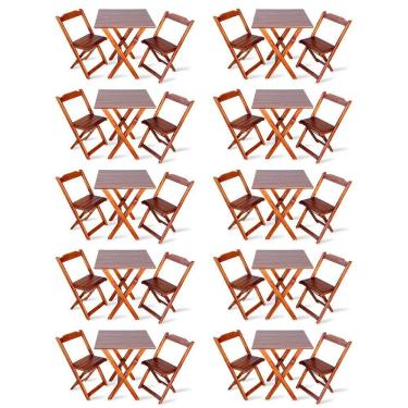 Imagem de Kit De 10 Conjuntos De Mesa Dobrável 70x70 Com 2 Cadeiras Imbuia - Cor: Marrom