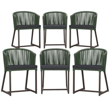 Imagem de 6 Cadeiras De Jantar Noronha Marrom Corda Náutica E11 Trama Verde