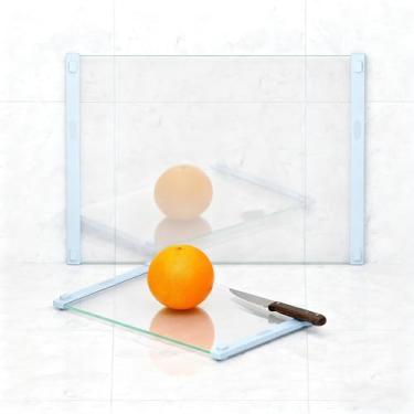 Imagem de Conjunto de tábua de corte de vidro temperado para cozinha, bandeja multifuncional, design frente e verso, boa aderência, resistente ao calor, fácil de limpar, lavável na lava-louças (azul)