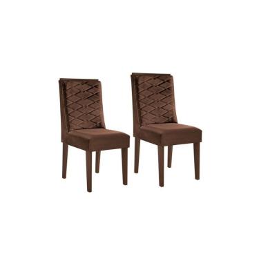 Imagem de Cadeira Sala de Jantar Dafne Luxo Madeira Kit Capuccino Veludo Marrom