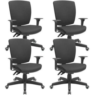 Imagem de Kit 04 Cadeiras De Escritório Diretor Office Base Giratória Preto Alta