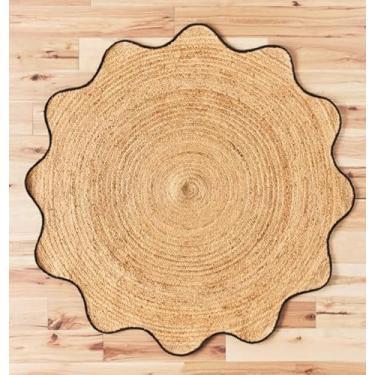 Imagem de Perilla Home Tapete de área de juta natural redondo ondulado boho decoração de casa - Tecido à mão rústico vintage reversível para quarto, cozinha, sala de estar, corredor, sala de jantar, 1,8 m