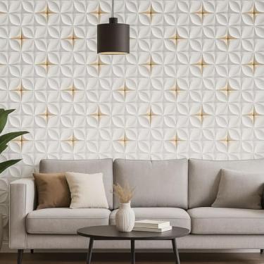 Imagem de Papel de Parede 3D Cinza Dourado Geométrico 5 metros = 1 Rolo de 5m X 45cm Adesivo Autocolante Sala Quarto