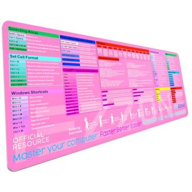 Imagem de Mouse pad com teclas de atalho do Excel, folha de dicas do Excel, tapete de mouse para jogos com folha de referências GG grande | Tapete de teclado para planilha de escritório de PC | Borda costurada