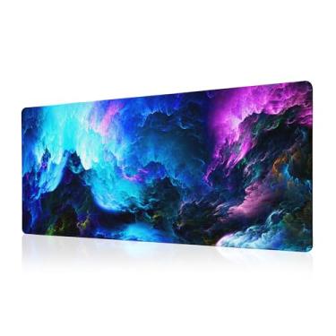 Imagem de Dazzling Galaxy Gaming Mouse Pad Azul Tapete de Mesa XL Mouse Pads, Teclado Céu Estrelado Tapetes de Computador de Mesa Extra Grande com Base Antiderrapante e Bordas Costuradas, Decoração de