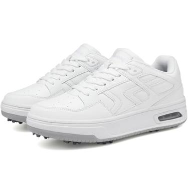 Imagem de DARIBOM Tênis esportivo de golfe masculino feminino, com pontas, à prova d'água, amortecimento para golfe, Branco, 14 Women/13 Men