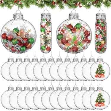 Imagem de VioraWhite Bolas de enfeites de Natal de 100 mm para artesanato, disco plano preenchível, bolas de enfeite de plástico transparente, lâmpadas transparentes de Natal, decoração de disco de vidro vazio