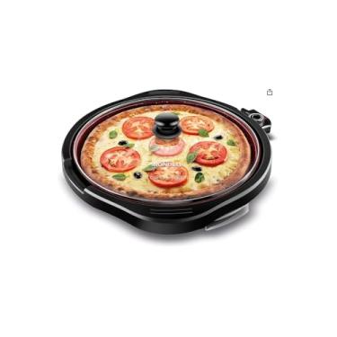 Imagem de Grill Elétrico Premium Redondo, 40cm, Antiaderente, Termostato Ajustável, 1200W, Preto, Bandeja Coletora, para Churrascos e Grelhados