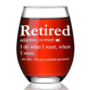 Imagem de Ymzkpoa Presentes fofos de aposentadoria para mulheres, homens, amigos, irmã, mãe, colega de trabalho, funcionário, enfermeiras, professores, chefe, presente aposentado, taça de vinho sem haste, ideia