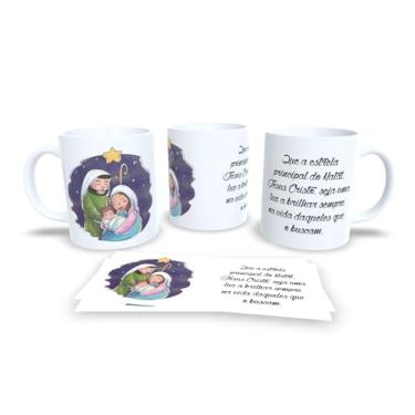 Imagem de Caneca Natalina Família Feliz, Porcelana Branca com Design Preto e Dourado, Decoração de Natal com Mensagem em Português (2579)