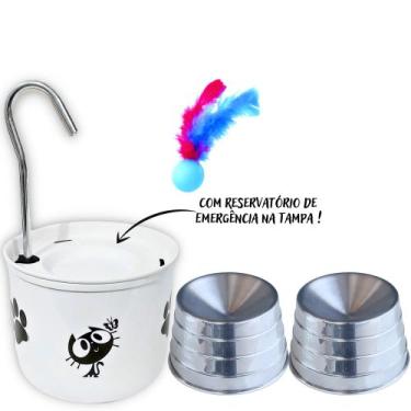 Imagem de Bebedouro Branco para Gato com 2 Comedouros Ergonômico - DM SOLUÇÕES