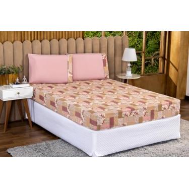 Imagem de Jogo de Lençol Casal Padrão 3 Peças Percal 180 Fios 90% Algodão com Elástico em Toda a Volta e Acabamento Refinado – Conforto, Durabilidade e Estilo (FLORAL ROSÊ)