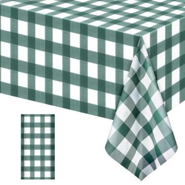 Imagem de 1 pacote com toalhas de mesa xadrez verde sálvia, 137 x 272 cm, capas de mesa retangulares de plástico descartáveis, à prova d'água, xadrez verde sálvia para piquenique, aniversário, festa, eventos ao