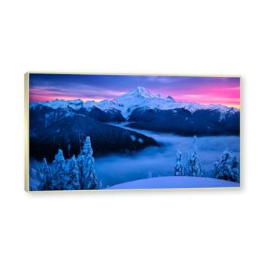 Imagem de NHLDZYH Moldura champanhe. Quadro de tela de inverno, (Bruma Alpina rosa), impressão de alta resolução cena natural branca para decorar a sala, pronto para pendurar. 75x135cm