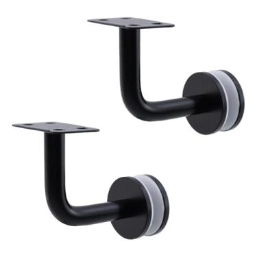 Imagem de KUMGROT Suporte de escada de corrimão, suporte de parede resistente, curvado para corrimão de montagem de vidro grosso de 6 a 16 mm, 4 cm, preto, 201, aço inoxidável, conjunto de 2 peças