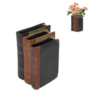 Imagem de Vaso em forma de livro para flores - Vaso decorativo de resina Livros falsos clássicos para estante de livros, quarto, escritório, decoração de casa, presentes para amantes de livros 14 x 11 x 19 cm