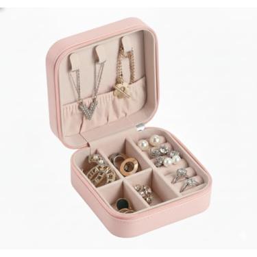 Imagem de Porta Joias de Viagem com Ziper Divisorias Ganchos para Colares e Aneleira Compacto (rosa)