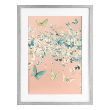 Imagem de Stupell Industries Aglomerado de borboletas sobre impressão emoldurada rosa preta sob vidro, design por Petal Prints Design, 23 x 17