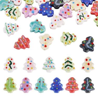 Imagem de Cheriswelry 22 contas de árvore de Natal feitas à mão de porcelana soltas espaçadoras contas de artesanato de cerâmica 16 mm para colar faça você mesmo, brinco, pulseira, joias, decoração de festa de