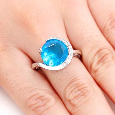 Imagem de Anel solitário de zircônia cúbica redonda, pedra brilhante grande - anéis minimalistas de planeta solar para mulheres - design lua abraçando o sol - perfeito para noivado, 8, Latão, Zircônia cúbica