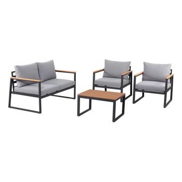 Imagem de Conjunto De Jardim Aco Cinza 4 Pecas Sofa Poltrona Mesa