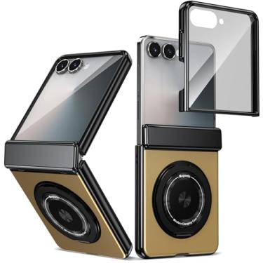 Imagem de XKchatpt Capa magnética dobrável para Samsung Galaxy Z Flip 7, suporte giratório de 360°, liga de alumínio com proteção de dobradiça e protetor de tela frontal para Samsung Galaxy Z Flip 7 (dourado)