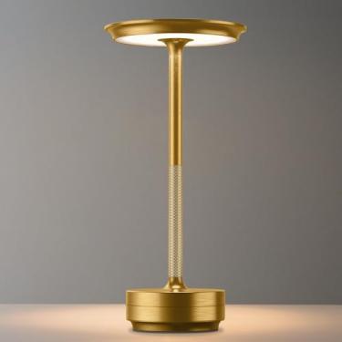 Imagem de EJQ Candeeiro de mesa sem fio recarregável, portátil, lâmpadas de acampamento ao ar livre com bateria de 5000 mAh, luz de mesa de cabeceira LED de 3 cores, luminária de mesa moderna para jantar/ar