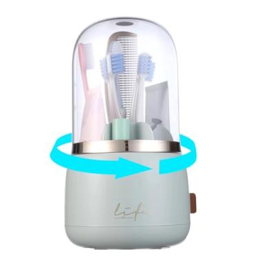 Imagem de Suportes de escova de dentes para banheiros, 7 compartimentos rotativos com tampa, rack de armazenamento de escova de dentes elétrica, suporte de pasta de dentes, adequado para organização de bancada