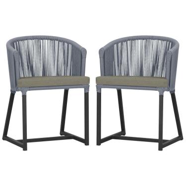 Imagem de 2 Cadeiras De Jantar Noronha Preta Corda Náutica E8 Trama Prata