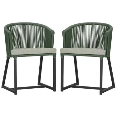 Imagem de 2 Cadeiras De Jantar Noronha Preta Corda Náutica E3 Trama Verde