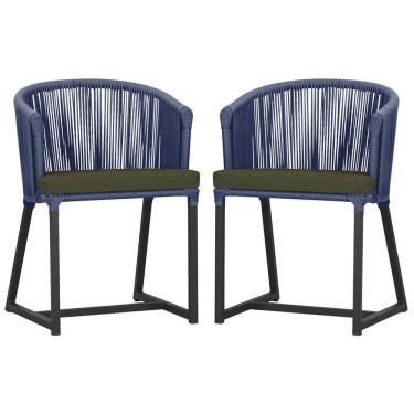 Imagem de 2 Cadeiras De Jantar Noronha Preta Corda Náutica E13 Trama Azul