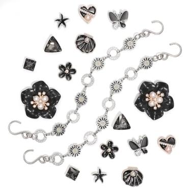 Imagem de 2 correntes de sapato de flores de PVC rosa para sandálias de tamanco, 25 peças de ursinho de goma, flores, pingentes de decoração de sapatos DIY para meninas, Liga metálica Plástico, Strass