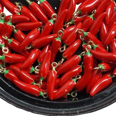 Imagem de ARTISAMILY 20 pingentes de liga de pimenta vermelha esmaltada, pingentes, chili, comida, metal, pingentes, berloques, pulseira de pimenta, enfeite para pendurar enfeite para artesanato faça você mesmo